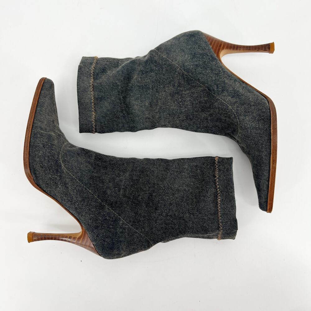 Vintage Bebe Mid Calf Stiletto Boots Womens 6M Gray Stretch Denim Pointed Toe - Picture 5 of 10